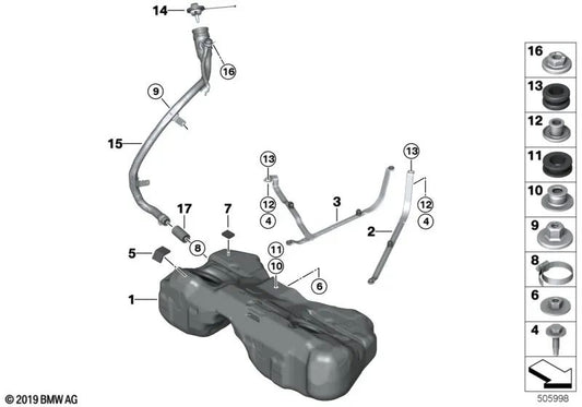 Tubo de llenado para BMW Serie 5 G30, G31, Serie 6 G32, Serie 8 F91, F92, F93 (OEM 16115A02641). Original BMW