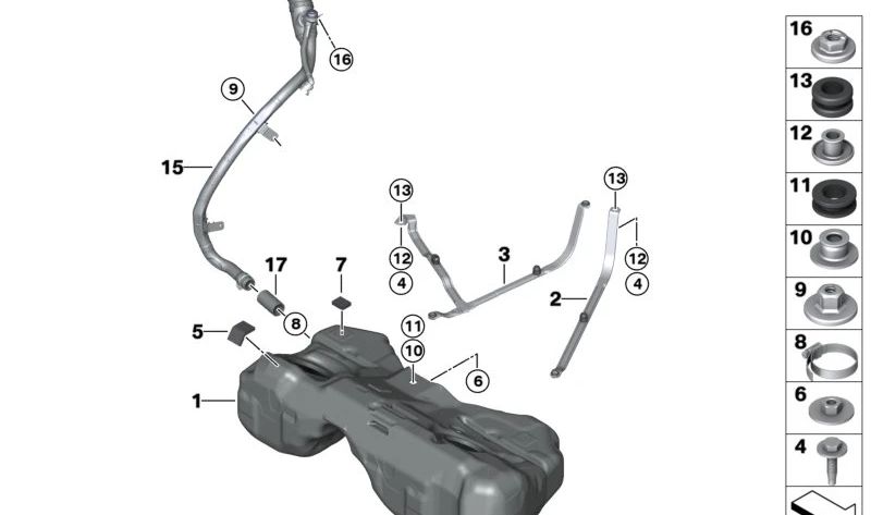 Depósito de Combustible de Plástico para BMW Serie 5 F90, Serie 8 F93 (OEM 16118094113). Original BMW