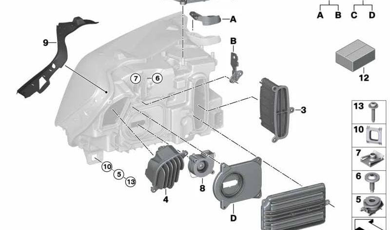 Kit de reparación tapa LED ventilador izquierdo para BMW X3 F25, X4 F26 (OEM 63117401165). Original BMW