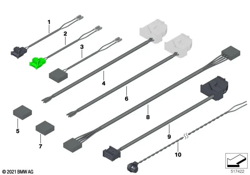 Cable de repuesto para el sistema de airbag para BMW G42, G87 Serie 2, G20, G21, G28, G80 Serie 3, G22, G23, G26, G82 Serie 4, F90, G30, G31, G38 Serie 5, G32 Serie 6, G11, G12 Serie 7, F91, G14, G15 Serie 8 (OEM 61125A56381). Original BMW.