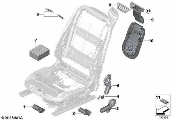 Juego de muelles ajuste anchura del respaldo para BMW F33, F83, F07, F10, F11, F18, F06, F12, F13, F01, F02, F04 (OEM 52107242079). Original BMW.