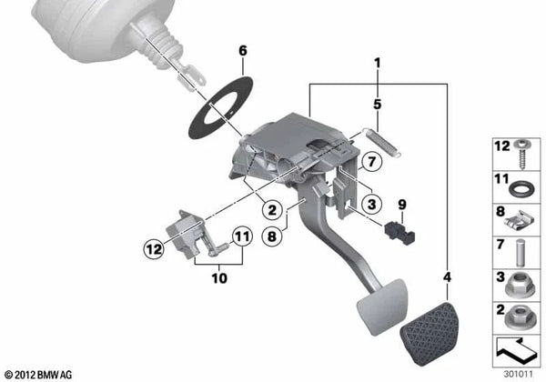 Sensor de recorrido del pedal de freno para BMW Serie 3 F30, F30N (OEM 35006798803). Original BMW.