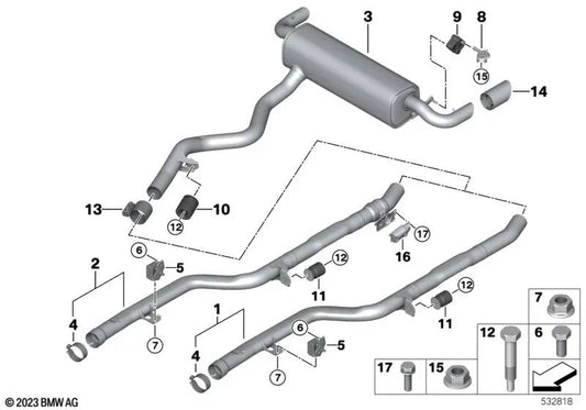 Soporte del Silenciador trasero izquierdo para BMW Serie 2 G42, Serie 3 G20, G20N, G21, G21N, G28, G28N, Serie 4 G22, G23, G26 (OEM 18308599406). Original BMW