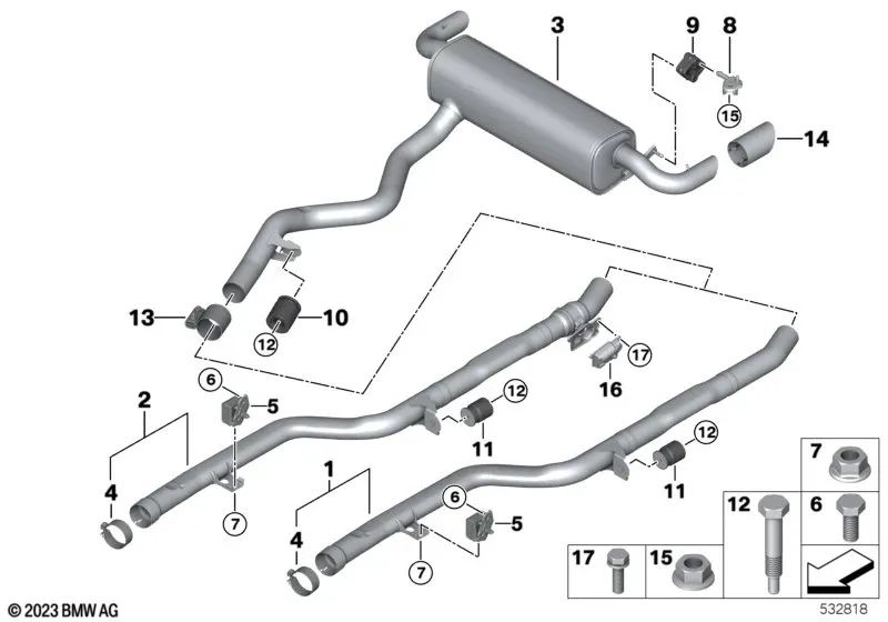 Tornillo hexagonal con arandela para BMW Serie 1 F20, F21, F40, Serie 2 F22, F23, F44, Serie 3 F30, F31, F34, G20, Serie 4 F32, F33, F36, G22, Serie 5 G30, X1 F48, X2 F39, X3 G01, X4 G02, X5 E53, E70, MINI F54, F60 (OEM 07119905750). Original BMW.