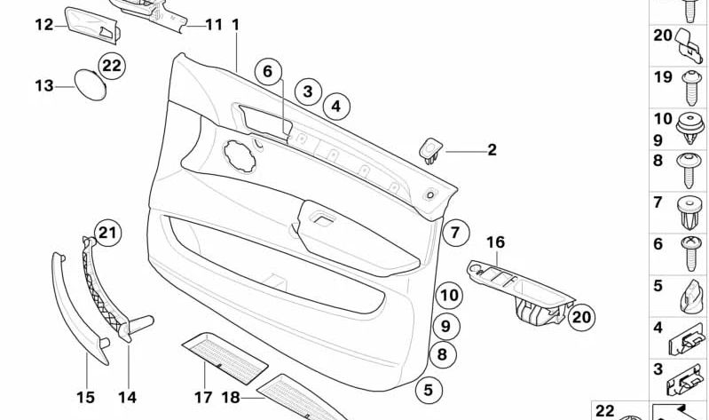 Panel de puerta delantera derecha en símil cuero OEM 51419133494 para BMW E70 (X5). Original BMW.