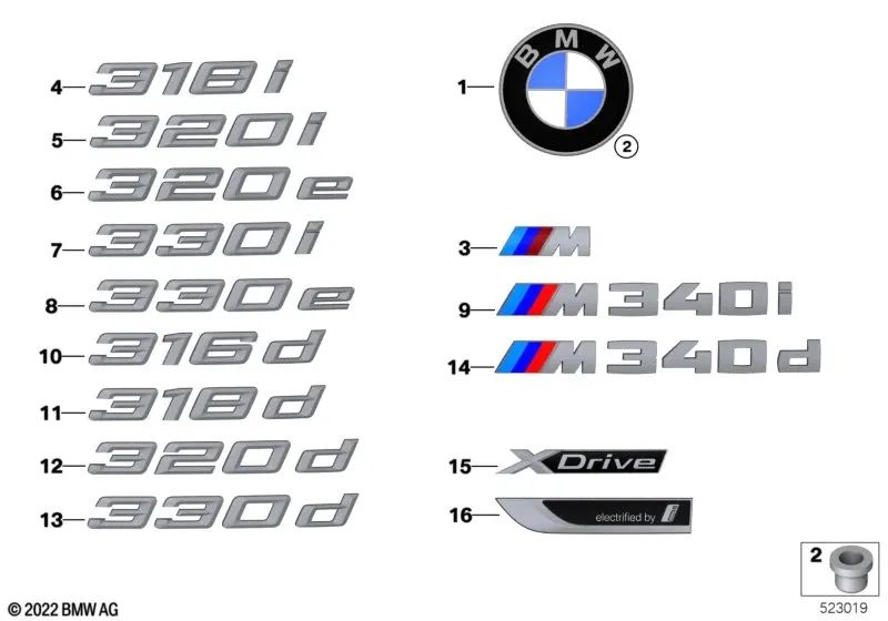 Emblem for BMW 3 Series G21, G21N (OEM 51147453446). Genuine BMW