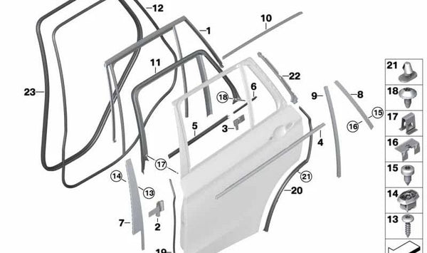 Sellado Placa de cierre escalonada izquierda para BMW X5 F15, F85 (OEM 51357289675). Original BMW