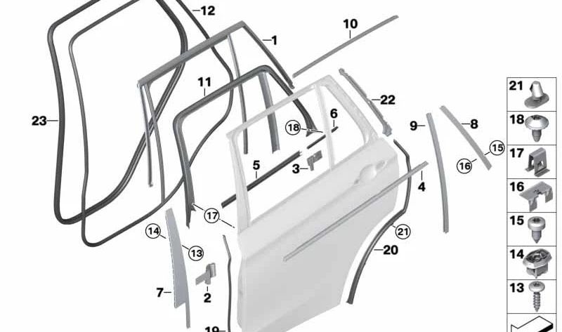 Protector de canto de puerta trasera OEM 51727289689 para BMW F15, F85. Original BMW