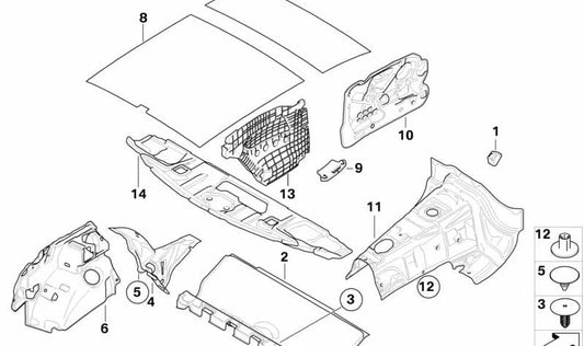 Aislamiento Acústico Pasarrueda Trasero Izquierdo para BMW Serie 1 E81, E82, E87, E87N (OEM 51489126489). Original BMW