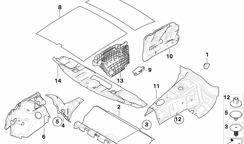 Aislamiento acústico del maletero izquierdo para BMW E81, E87 (OEM 51487059247). Original BMW.