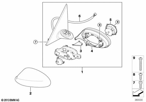 Espejo exterior con calefacción y memoria, derecho para BMW E92, E92N, E93, E93N (OEM 51167282648). Original BMW