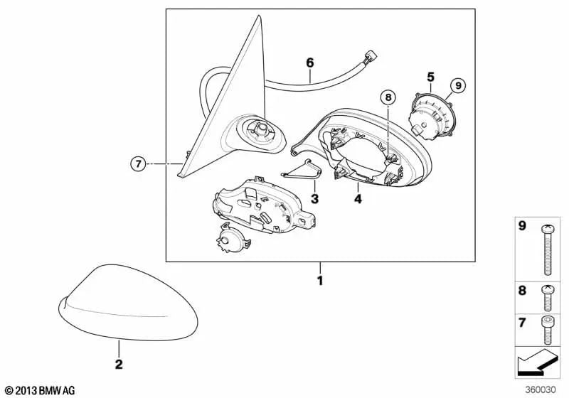 Heated right exterior mirror for BMW E92, E92N, E93, E93N (OEM 51167268212). Original BMW