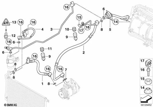 Tubería de presión Compresor-Condensador para BMW X3 E83 (OEM 64533400412). Original BMW.