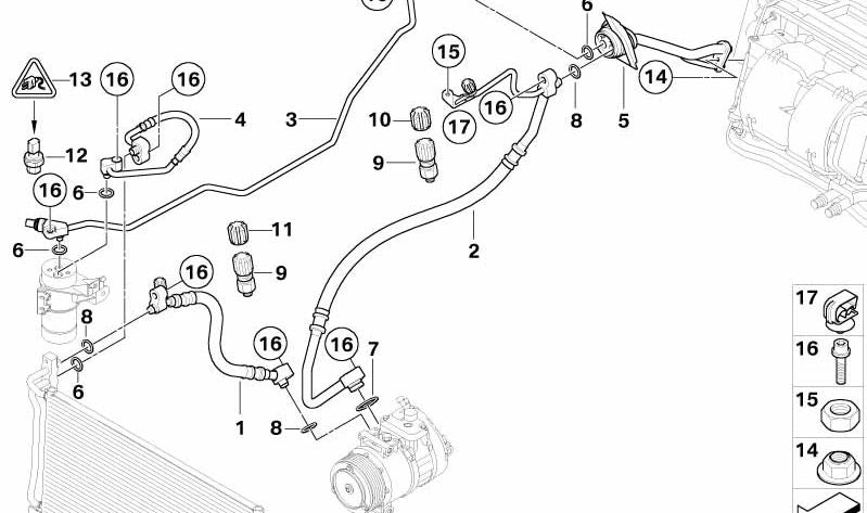 Tubo succión evaporador a compresor aire acondicionado OEM 64533413820 para BMW X3 (E83). Original BMW.