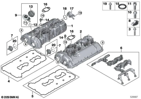 Cubierta de culata para BMW Serie 5 F90, F90N, Serie 8 F91, F92, F93, X5 F95, X6 F96 (OEM 11128699192). Original BMW