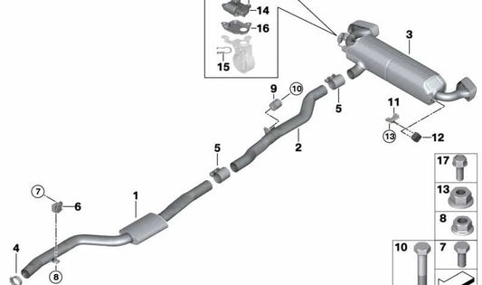 Tubo intermedio de escape OEM 18308652305 para BMW G30, G31, G38. Original BMW.