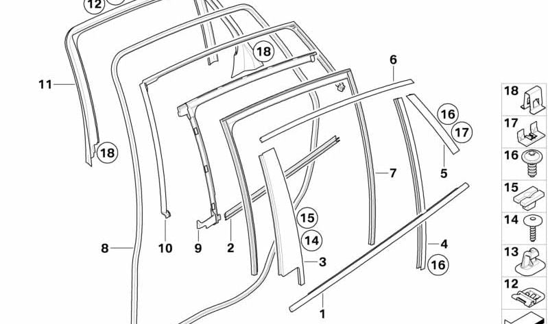 Cadre de fenêtre arrière gauche OEM 51357179413 pour BMW E71, E72. BMW d'origine.