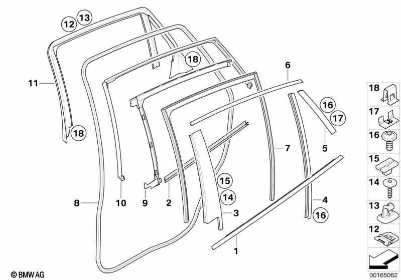 Fensterrahmenabdeckung der rechten Hintertür für BMW E71, E72 (OEM 51357179730). Original BMW