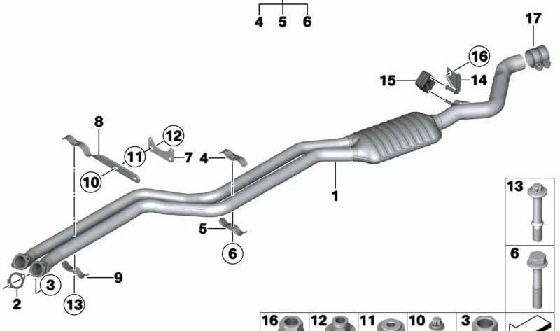 Tuberías de escape con silenciador delantero para BMW E81, E87N (OEM 18307551605). Original BMW