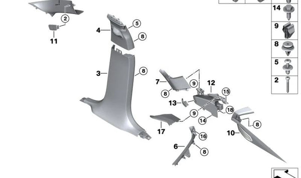 Embellecedor inferior pilar B derecho OEM 51437949918 para BMW G06, F96. Original BMW.