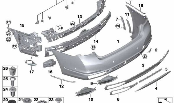 Tapa parachoques trasero para BMW G11N, G12N (OEM 51129478560). Original BMW