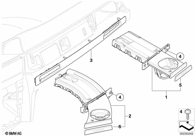 Moldura decorativa para portavasos para BMW Serie 3 E90, E91, E92, E93 (OEM 51457144256). Original BMW