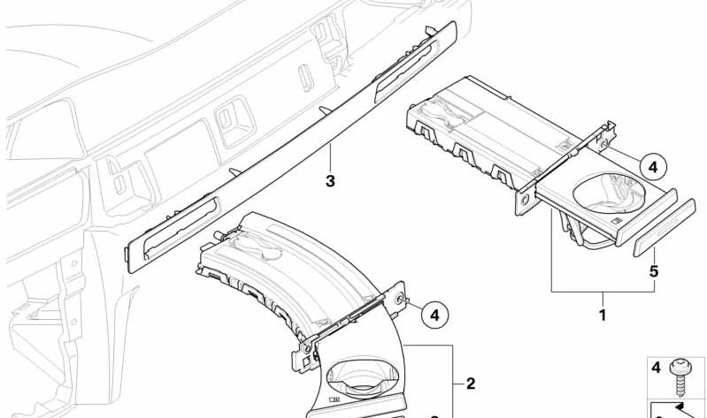 Right cup holder for BMW 3 Series E90, E91, E92, E93 (OEM 51459173466). Original BMW