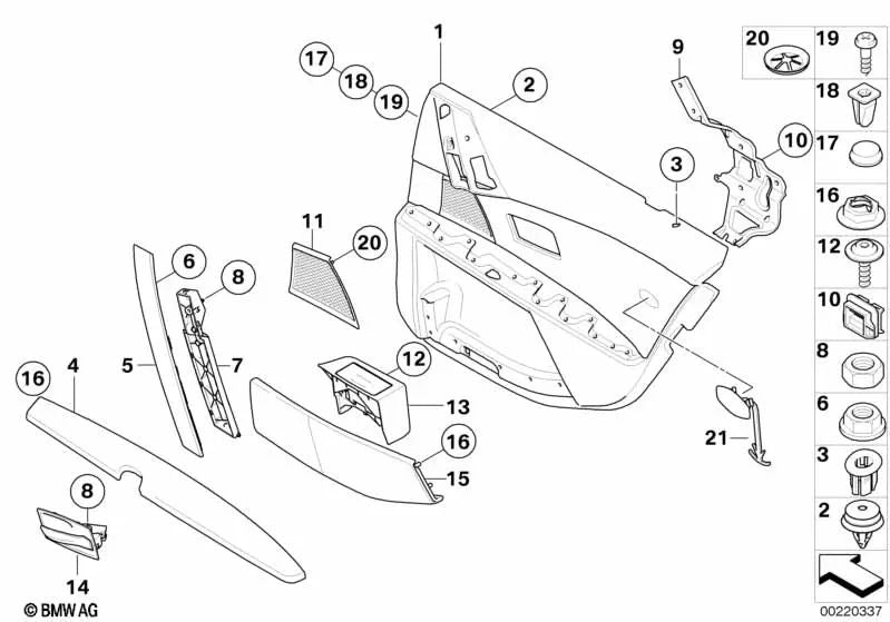 Manilla de puerta interior derecha de rutenio para BMW Serie 5 E60, E61 (OEM 51217076260). Original BMW.