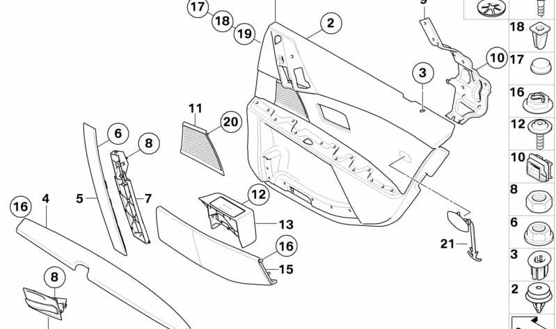 Panel de puerta de cuero sintético trasero izquierdo para BMW Serie 5 E60, E61 (OEM 51427078861). Original BMW