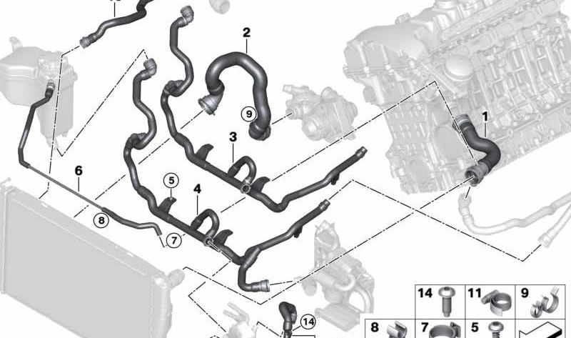 Tubo di ritorno del riscaldamento al termostato OEM 17127585738 per BMW Z4 E89. BMW originale.