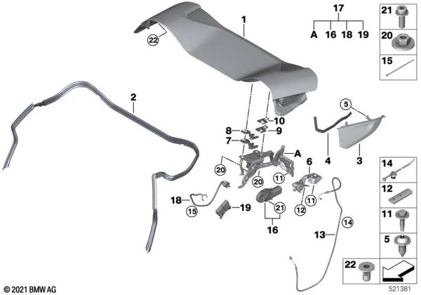 Juego de Bisagras para Tapa de Techo para BMW I15 (OEM 51178495170). Original BMW.