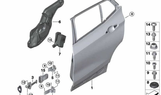 Freno de puerta trasero izquierdo OEM 51227461559 para BMW X2 (F39). Original BMW