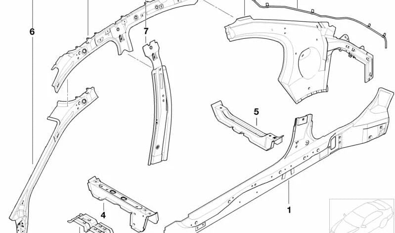 Left side panel reinforcement for BMW 3 Series E46 (OEM 41218236613). Original BMW