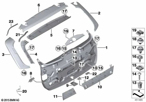 Revestimiento superior interior para BMW Serie 3 F31, F31N (OEM 51497292923). Original BMW