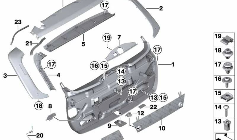 Revestimiento portón trasero inferior para BMW F31 (OEM 51497292781). Original BMW.