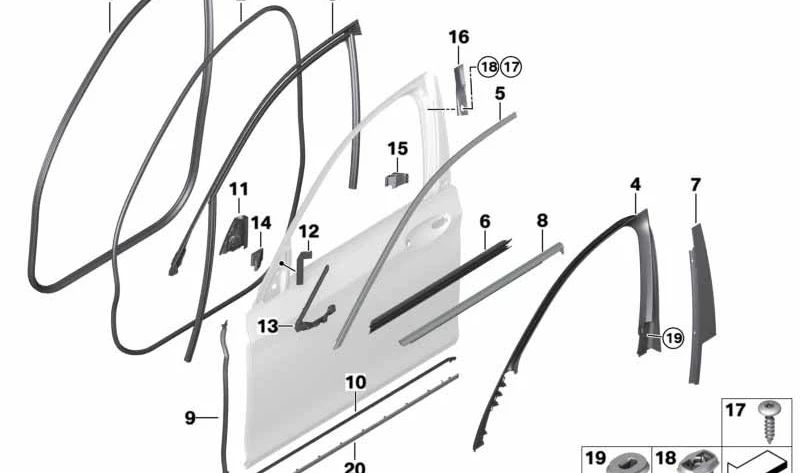 Embellecedor de marco de ventana puerta delantera izquierda para BMW G11, G12 (OEM 51337437861). Original BMW.