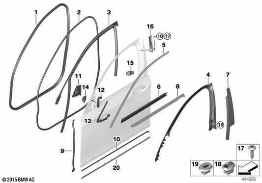 Embellecedor del marco de la ventana puerta delantera izquierda para BMW Serie 7 G11, G12 (OEM 51337397859). Original BMW