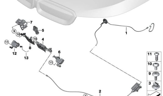 Cerradura Capó Delantero para BMW I01, I01N (OEM 51237299162). Original BMW