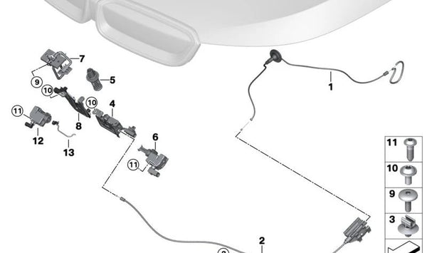 Actuador de capó delantero OEM 51237299166 para BMW i3 (I01). Original BMW.