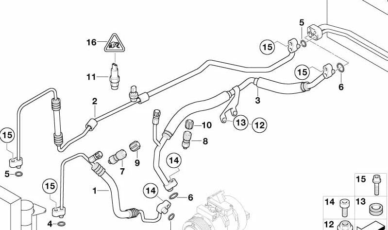 Tubería de Presión Compresor-Condensador para BMW E65, E66 (OEM 64539140738). Original BMW