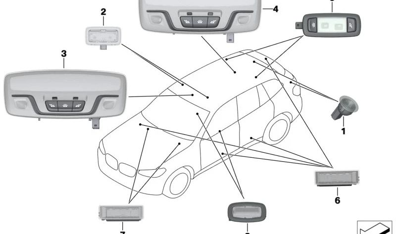 Luz interior direita para o teto panorâmico OEM 63317990318 para BMW G12, G08. BMW original