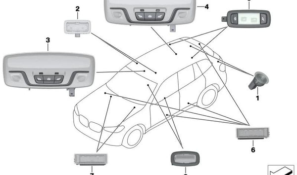 Luz interior para techo panorámico izquierda OEM 63319390891 para BMW (G30, G31, G38, G32, G12, G01, G08, F97, G02, F98). Original BMW