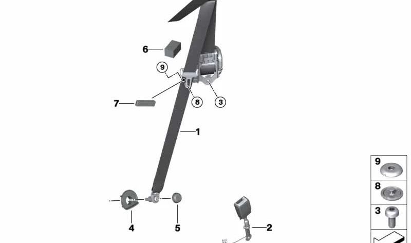 Cinturón superior delantero derecho para BMW G14 Serie 8 (OEM 72118076124). Original BMW.