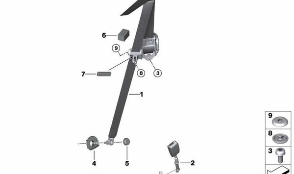 Cinturón de seguridad delantero derecho OEM 72118076132 para BMW F91, G15. Original BMW.