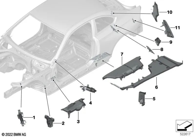 Parte inferior exterior derecha del montante B para BMW G42 (OEM 41007954424). Original BMW.