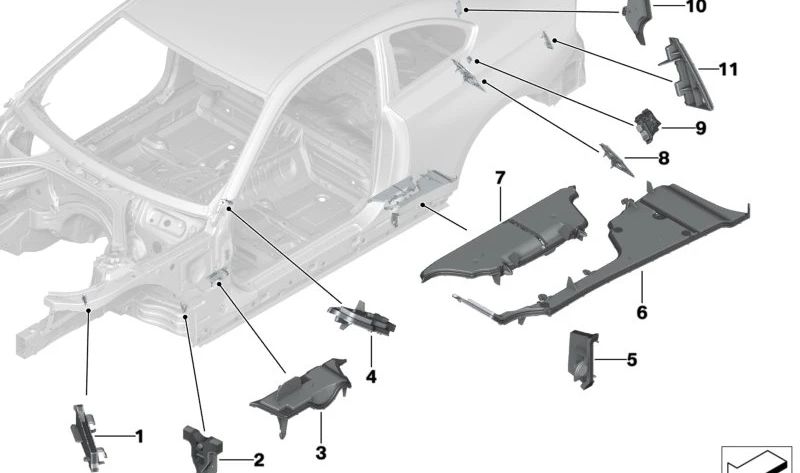 Parte inferior derecha de la columna B para BMW Serie 2 G42, G87 (OEM 41007954422). Original BMW