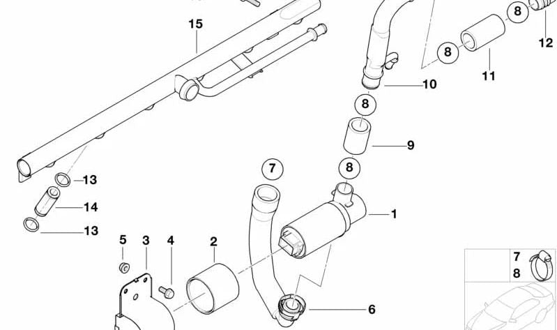 Pipe clamp for BMW 3 Series E46, 5 Series E60 E61N, 6 Series E63 E64, X5 G05, X6 G06, X7 G07, Z4 E85 E86 (OEM 13417831794). Genuine BMW