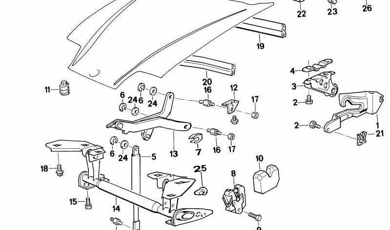 Grapa de cierre izquierda para BMW Serie 5 E34, Serie 7 E32 (OEM 51231928117). Original BMW.