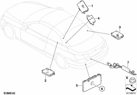 Amplificador de antena AM/FM derecho para BMW E93, E93N (OEM 65206968650). Original BMW.