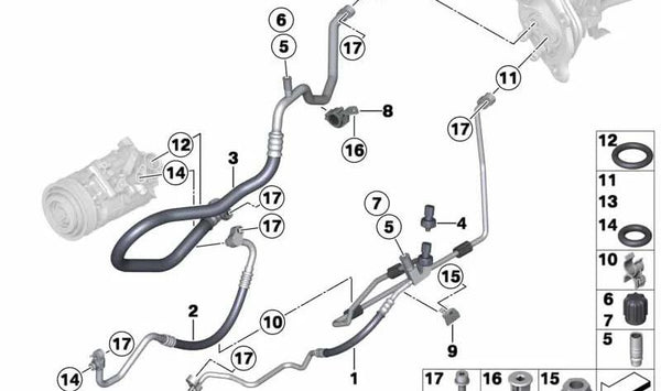 Tubería de presión para BMW F20, F21, F30, F31 (OEM 64539213843). Original BMW.